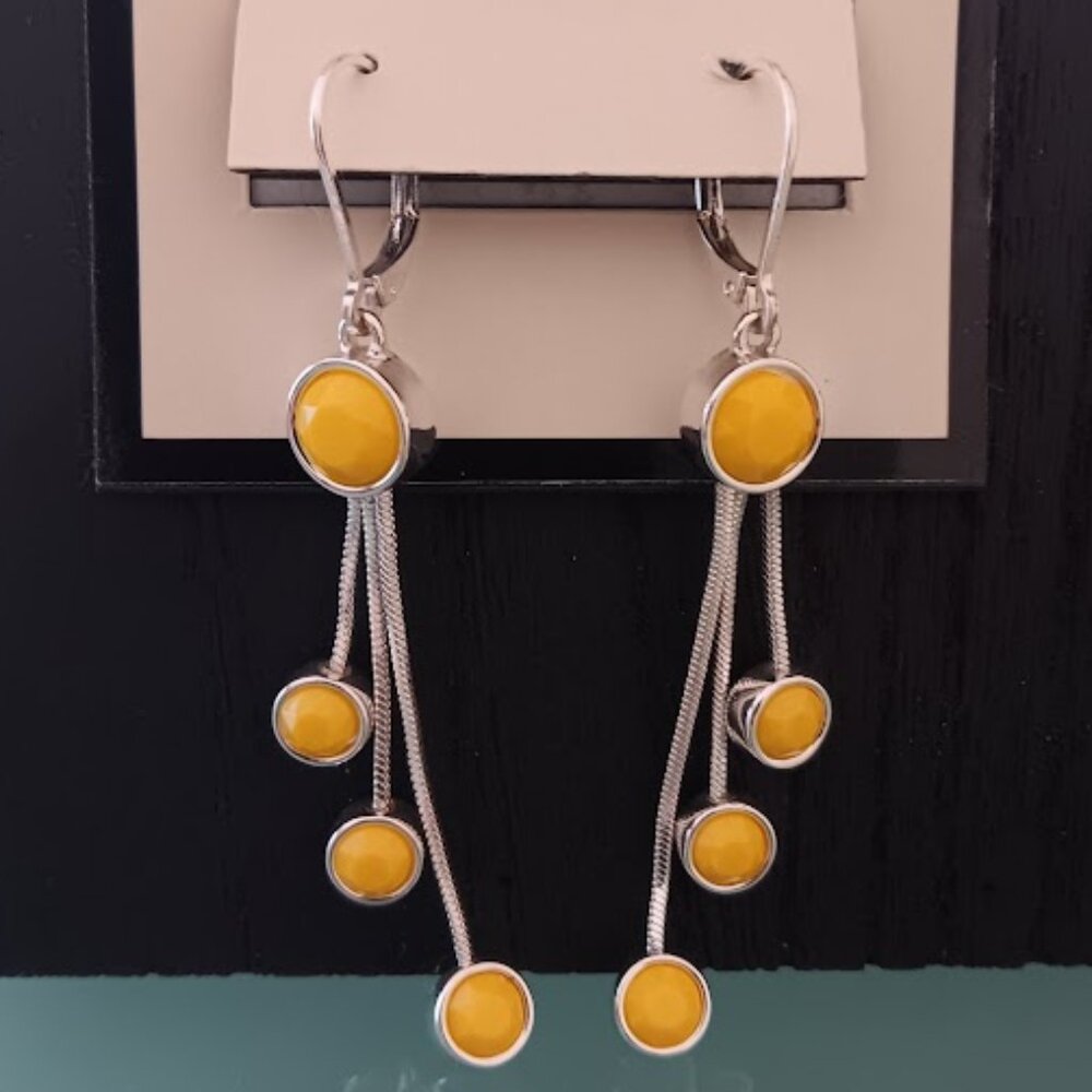 NAPIER Modern Silver/Yellow Round Disc Triple Chain Dangle Earrings**NEW!